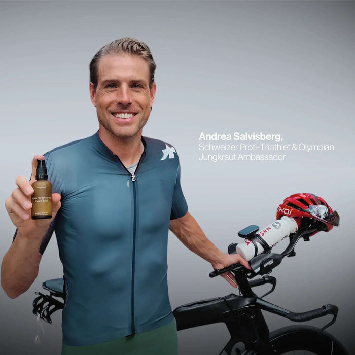 Andrea Salvisberg Profi-Triathlet mit Mountain Supreme Intense Cream von Jungkraut